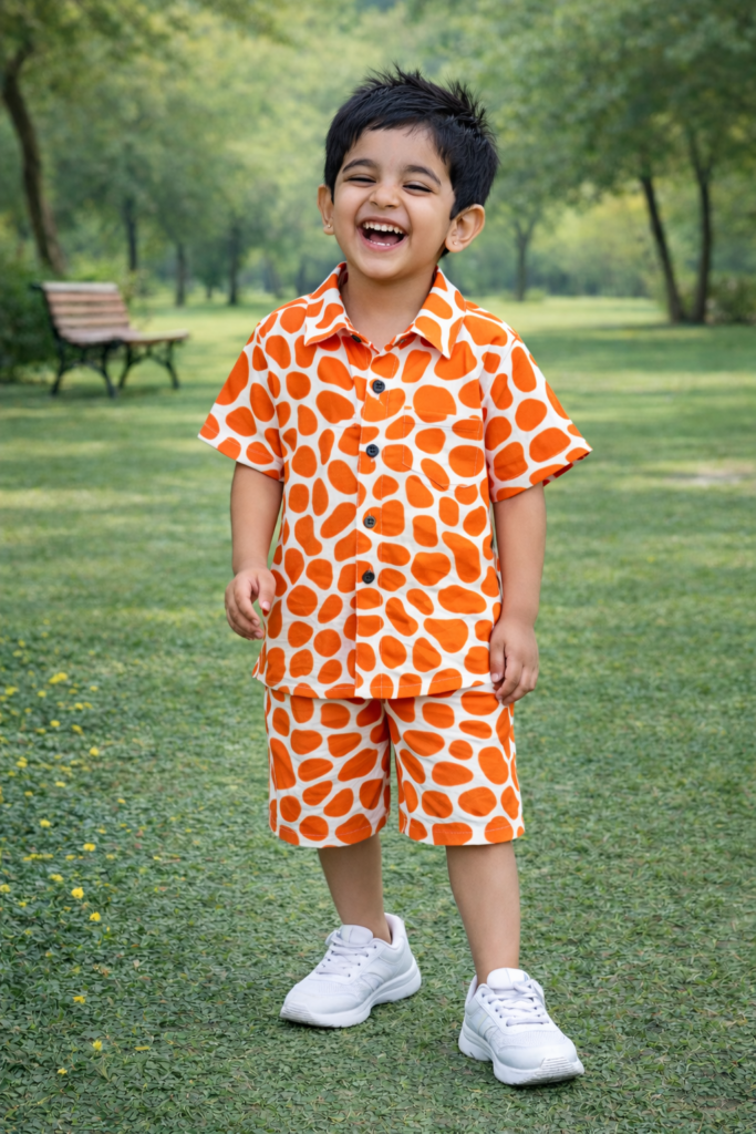 Comfortable Orange Boys Shirt & Shorts Set Rs 678