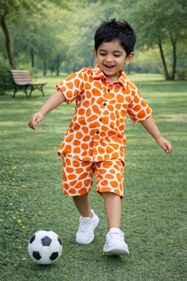Comfortable Orange Boys Shirt & Shorts Set