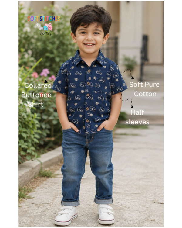Blue Elephant Boys Cotton Shirt – Block Print Half Sleeve Summer Shirt for Boys