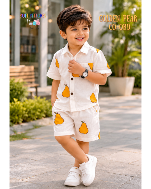 Golden Pear Boys Cotton Cord Set – Hand Block Print Shirt & Shorts Set