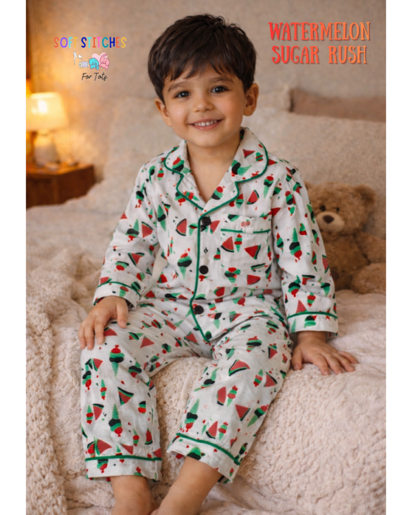 Watermelon Dreams Kids Cotton Night Suit – Watermelon Print Full Sleeve Shirt & Pajama Set