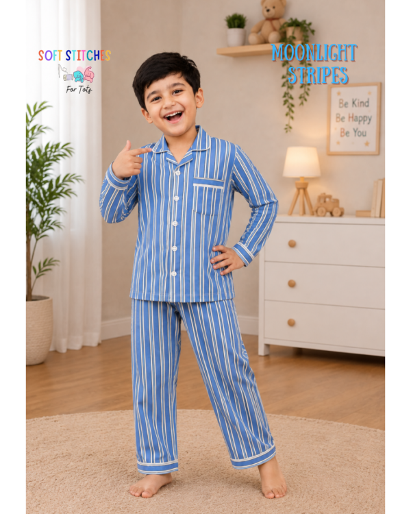 Unisex Blue Striped Nightsuit