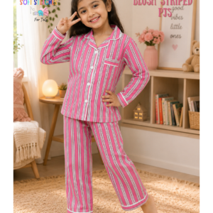 Unisex Pink Striped Nightsuit - 2 to 3 Years