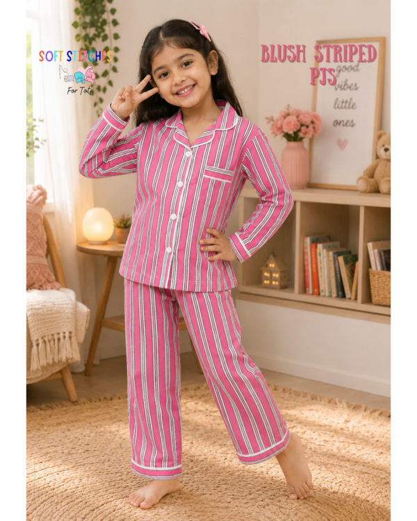 Unisex Pink Striped Nightsuit